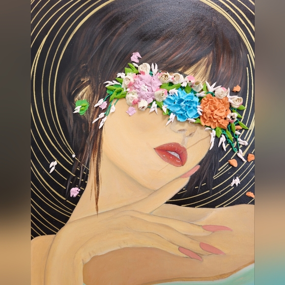 Orginal painting 3d flowers blind princess - Picture 2 of 4